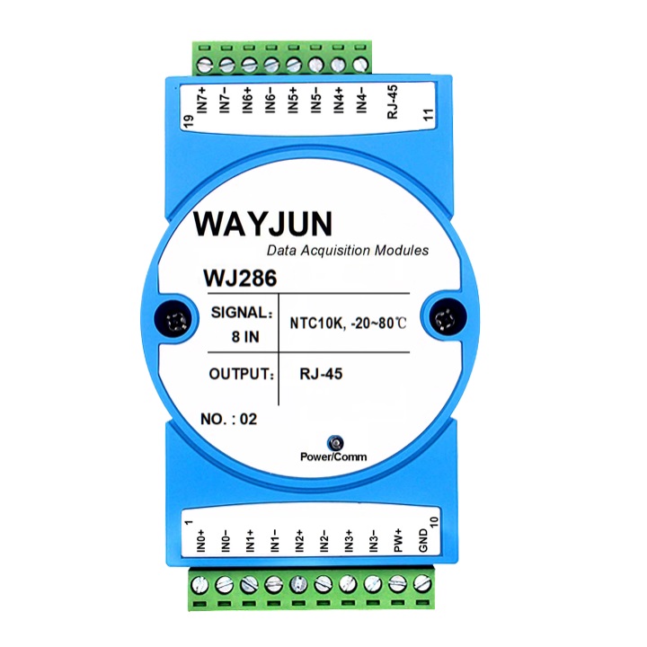 8路NTC熱敏電阻溫度轉(zhuǎn)網(wǎng)絡(luò)RJ45，Modbus TCP和MQTT采集模塊 WJ286