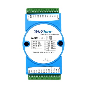 8AI，4DI，4DO混合信號(hào)轉(zhuǎn)RS-485/232，MODBUS數(shù)據(jù)采集模塊 WJ30