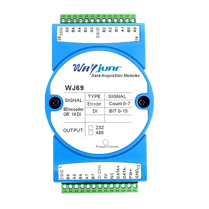 8路編碼器脈沖計數(shù)器或16路DI高速計數(shù)器，Modbus RTU模塊 WJ69